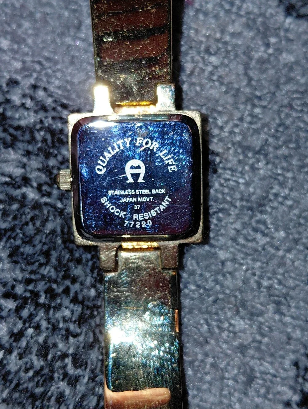 Vintage Etienne Aigner Square Watch Mother of Pearl Gold Brown Equestrian Y2K CC